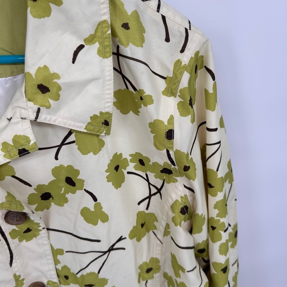 Lands‎ End Womens XL Cream Green Floral Print Lightweight Trench Coat Jacket - Picture 3 of 4